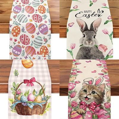 Льняная Пасхальная Скатерть Кролик Зайчик Плейсмат Новый Счастливой Пасхи Дорожка на Стол Кухня