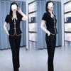 Простой, Модный и Характерный Китайский Стиль Костюма для Мамы, Летний Утягивающий Комбинированный Короткий Рукав с Пуговицами, Две Части