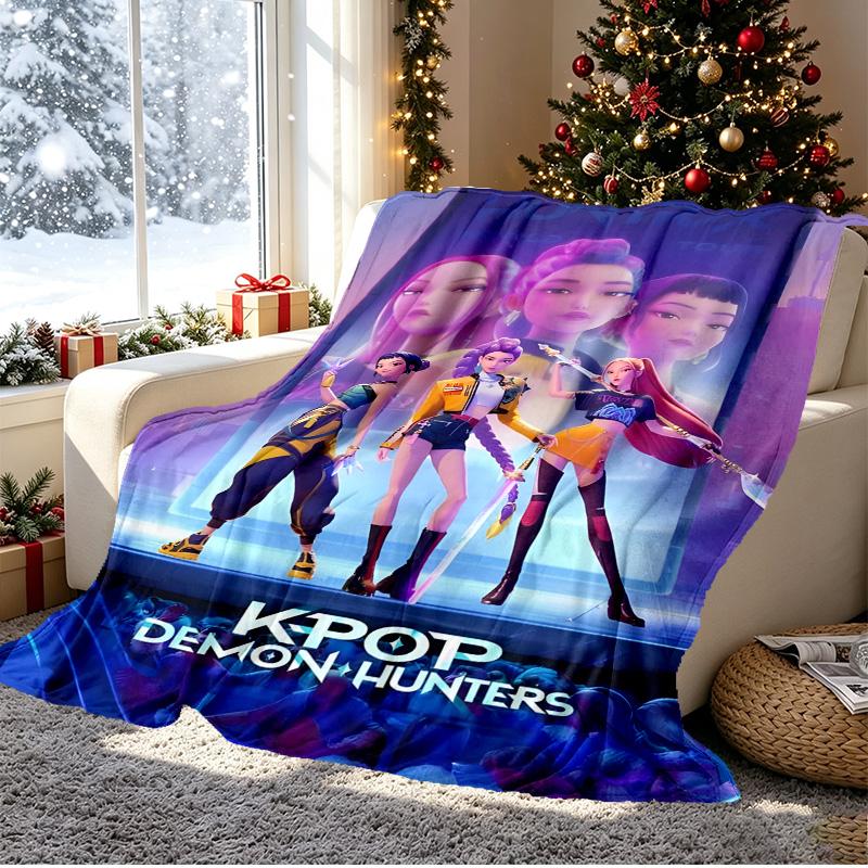 KPop Demon Hunters Pattern Blanket for Home Decoration, Bed, Sofa, Car Travel, Camping, Suitable for All Seasons, Birthday Christmas Gift