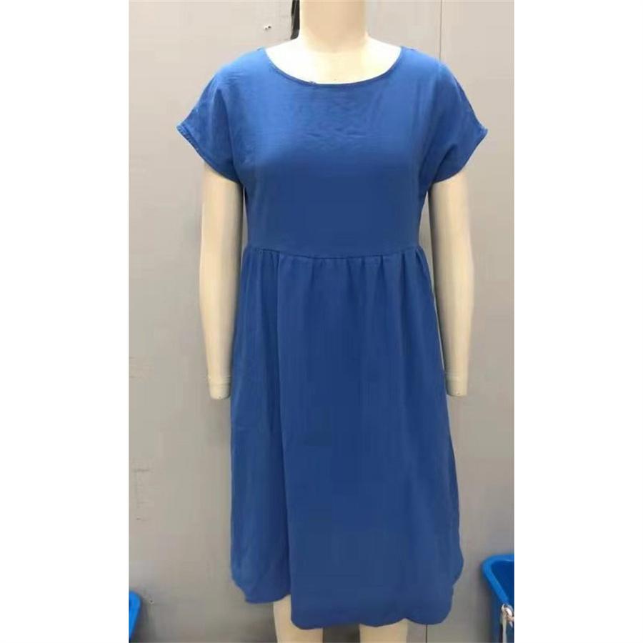 Модное женское свободное хлопковое льняное летнее платье с коротким рукавом и круглым вырезом