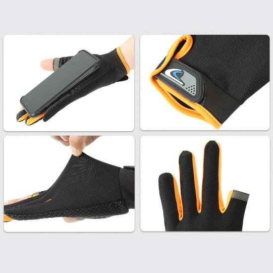1 Pair Fishing Gloves Anti-Slip Breathable Two Finger Cut Rough Palm Great Friction Hands Protection Contrast Color Touch Screen