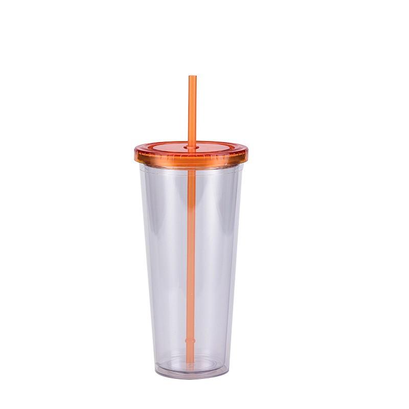 700ml Straw Cup, Simple Summer Juice Beverage Cup, Household Transparent Double-layer Plastic Cup