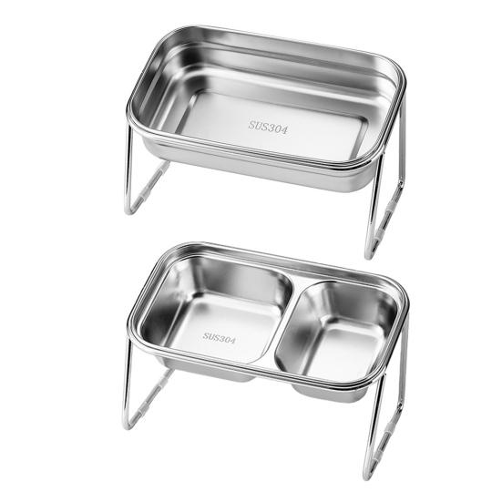 Приподнятая миска для питомца из нержавеющей стали, нескользящая миска для воды и корма для собак со съемным кронштейном, наклон 15 градусов