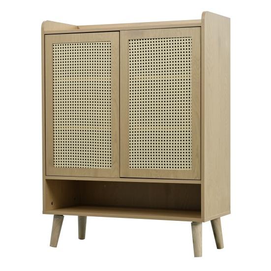 Shoe Rack Free Standing Cabinet with 3 Tilt Doors 1 Drawer Wood Handles Storage Solid Legs Space Saving No Burrs Small Closed Style Organizer