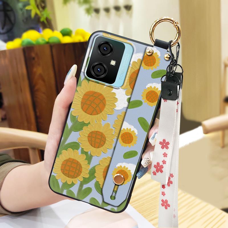 Silicone Flower Phone Case For Blackview Oscal C70 Kickstand Waterproof Dirt-resistant Shockproof Wrist Strap Durable