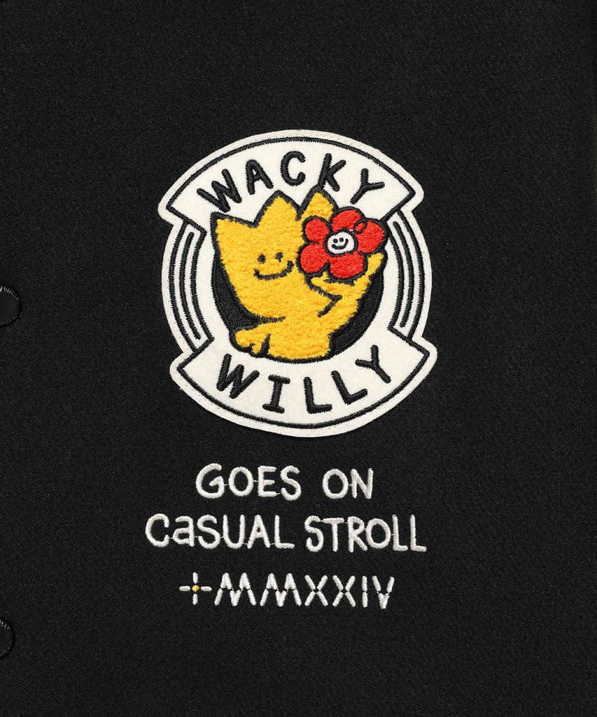 Wacky Willy Applique Varsity Jacket Black