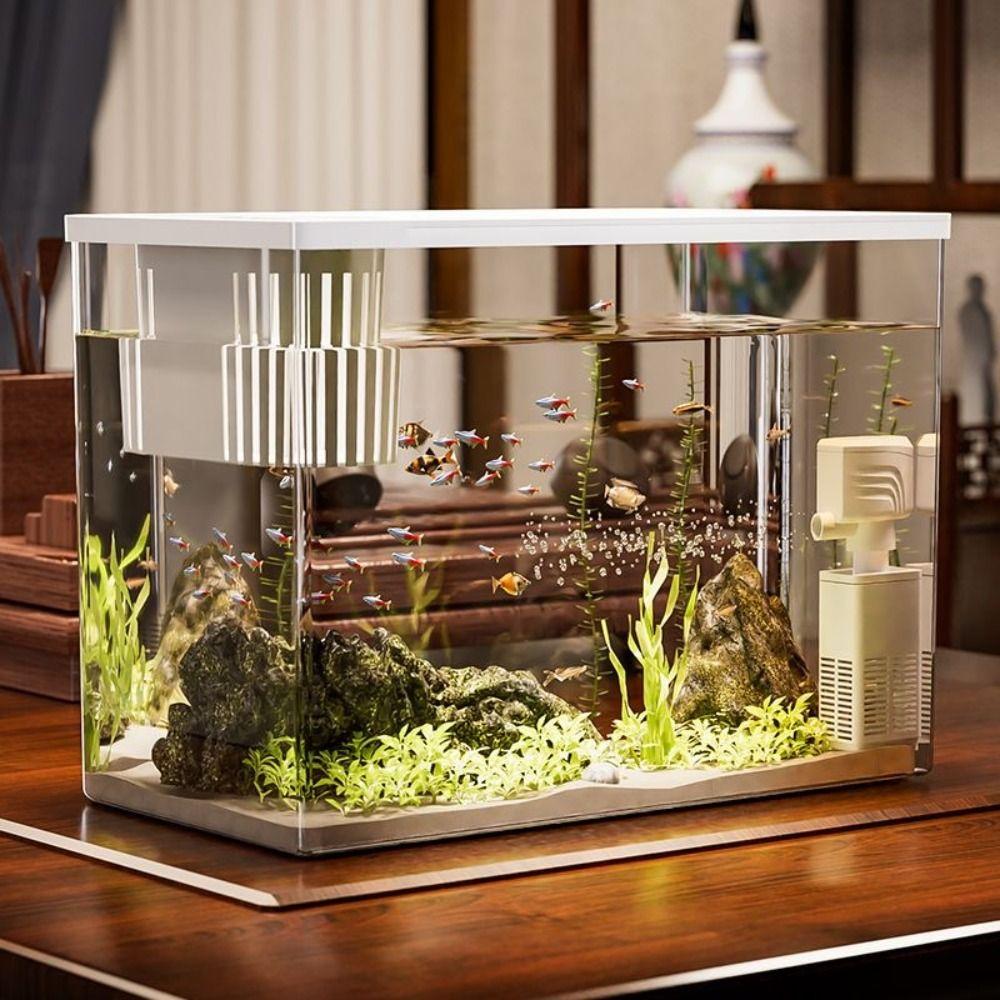 Transparent Desktop Aquarium with Lid Turtle Tank Durable Ecological Water Tank for Home
