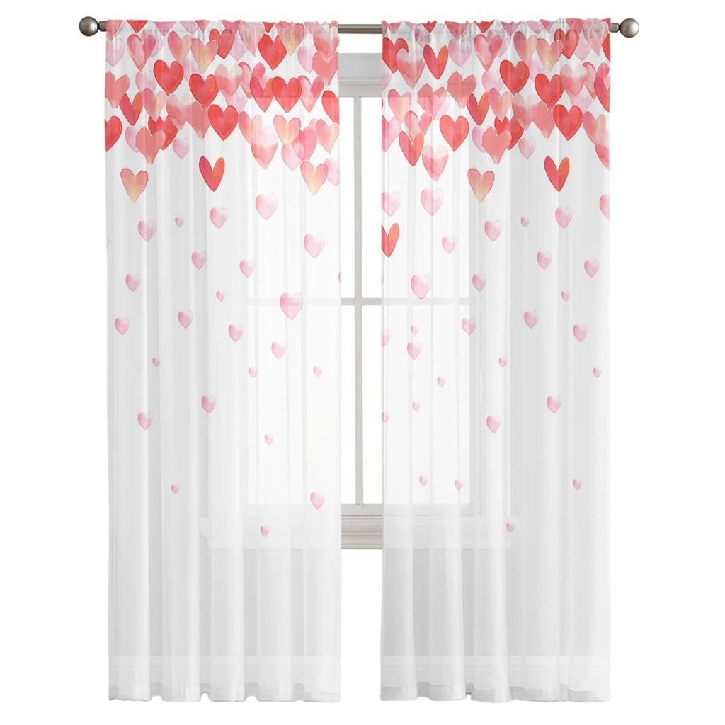 День святого Валентина тюлевые шторы с сердечками для гостиной, прозрачные занавески для спальни, кухни, жалюзи, вуаль, шторы