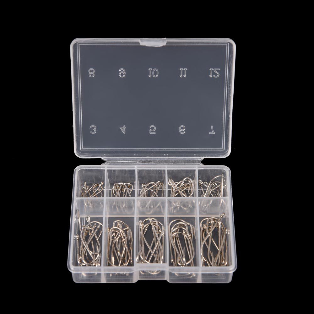 100Pcs 1 Box New Carbon Steel 10 Sizes Fish Bait Fishing Hooks Durable Head Fishook