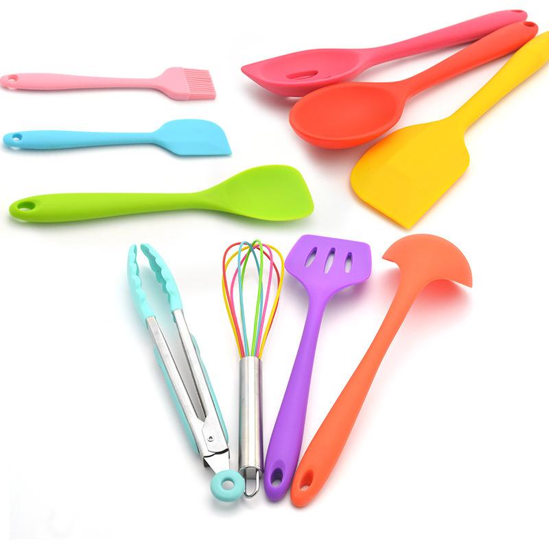 Color Silicone Kitchenware 10 Piece Set Non Stick Pot Silicone Kitchenware Set Cooking Shovel Spoon Tool Cooking Tools