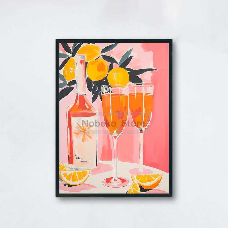 Винтажный коктейль 70-х годов Плакат Negroni Aperol Spritz Печать на холсте Картина Girly Pink Wall Art Pictures Home Room Bar Cart Decor