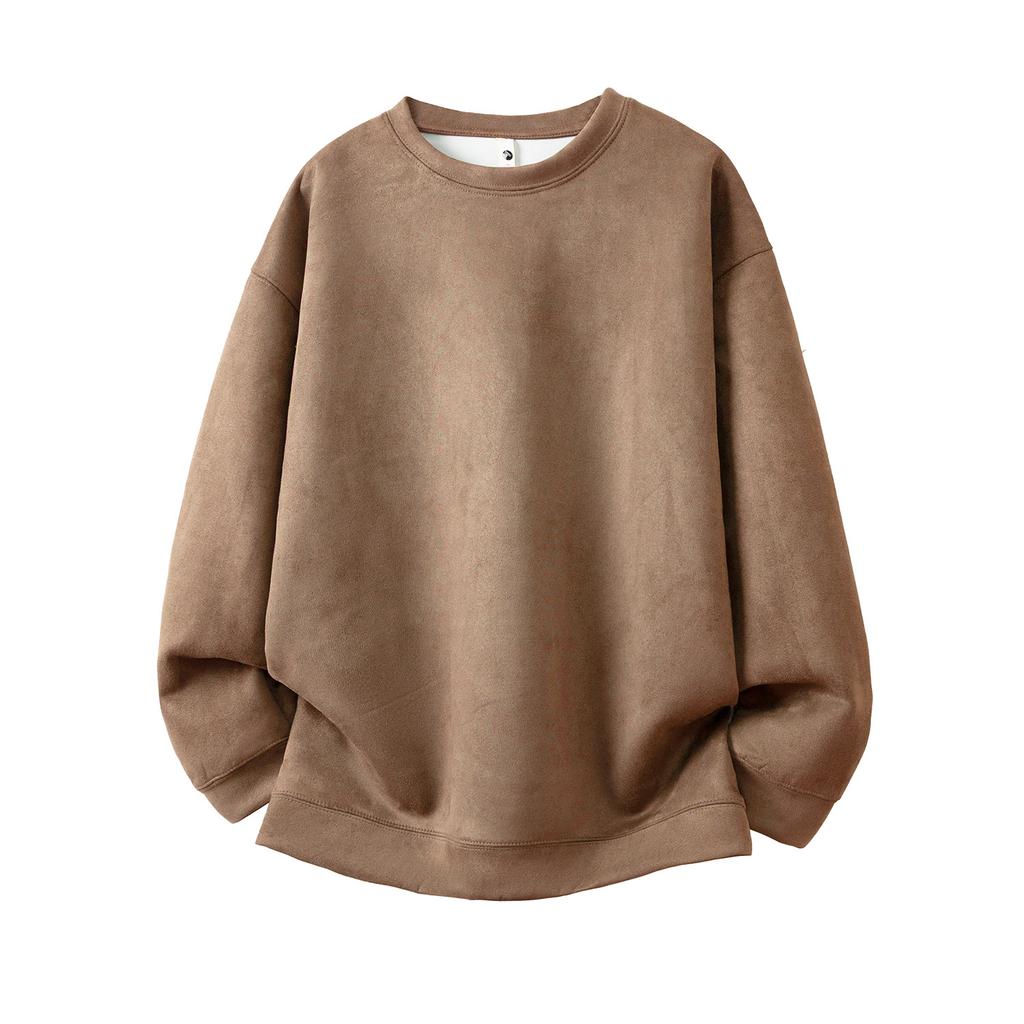 Осенняя мужская однотонная замшевая куртка-свитер с круглым вырезом, мужской повседневный свитер свободного кроя