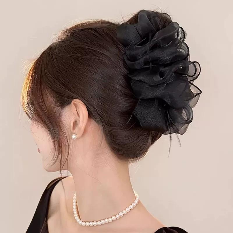 Korean Polka Dot Bow Claw Hair Clip - High-End Cloud Bubble Design for Women