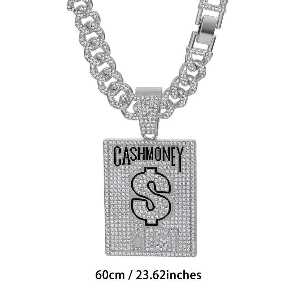 American CASH MONEY Dollar Sign Square Plate Dripping Oil Letter Necklace Pendant Cuban Chain