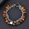 "Men's Stainless Steel Double-Layer Black Magnet Bracelet with 8mm Tiger Eye Stones"