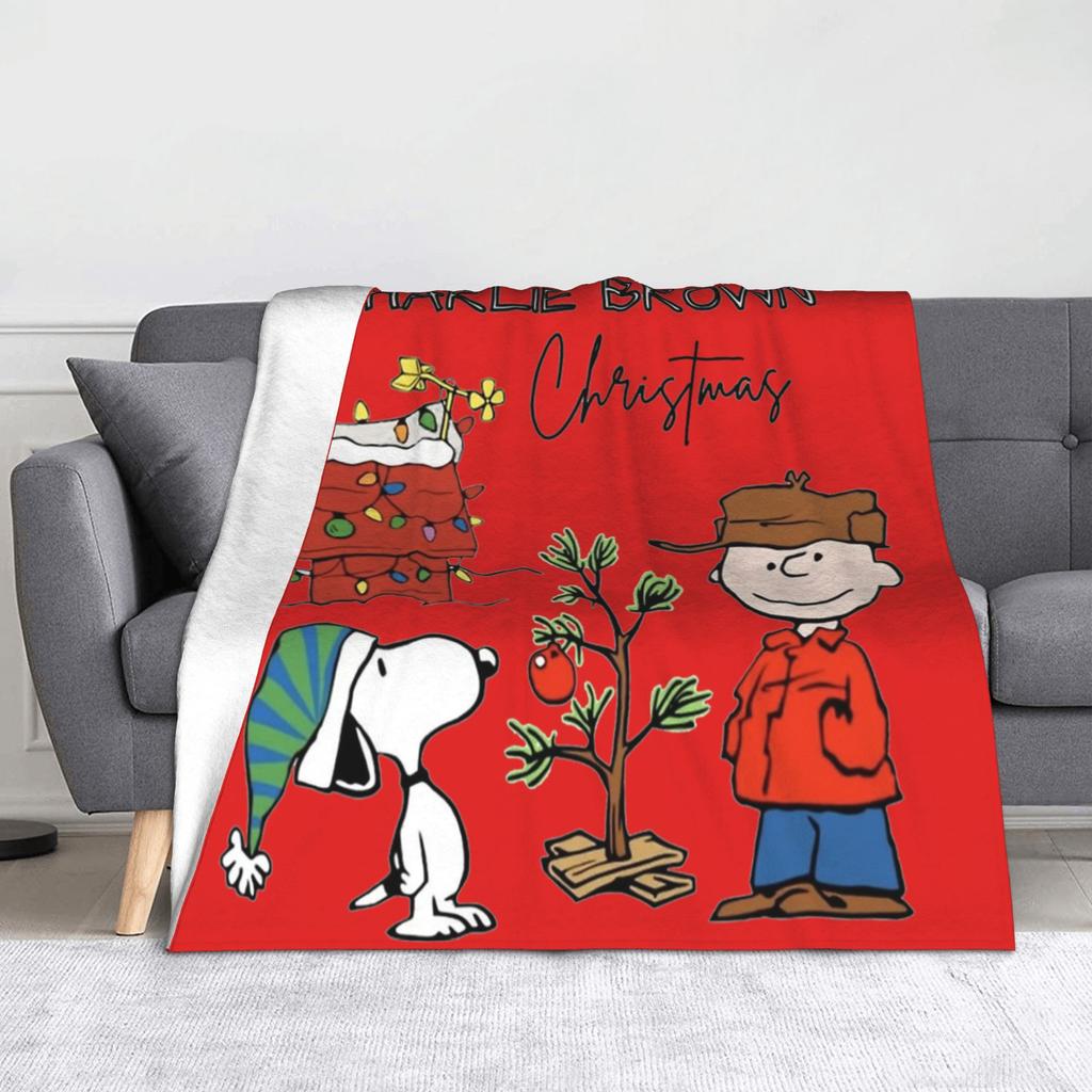 Snoopy Christmas Charlie Brown Blankets Flannel Spring/Autumn Portable Lightweight Throw Blankets Home Travel Bedding Throws