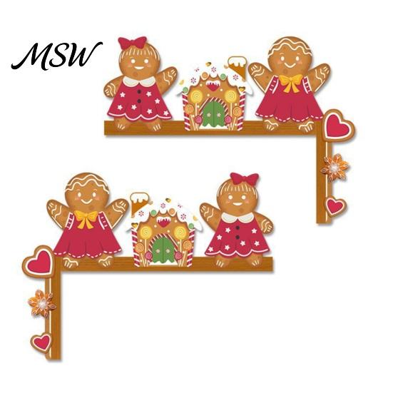 Christmas Gingerbread Man Decor Door Topper, Wooden Corner Sign, Santa Snowman Entrance Frame for Home Holiday Party Decoration