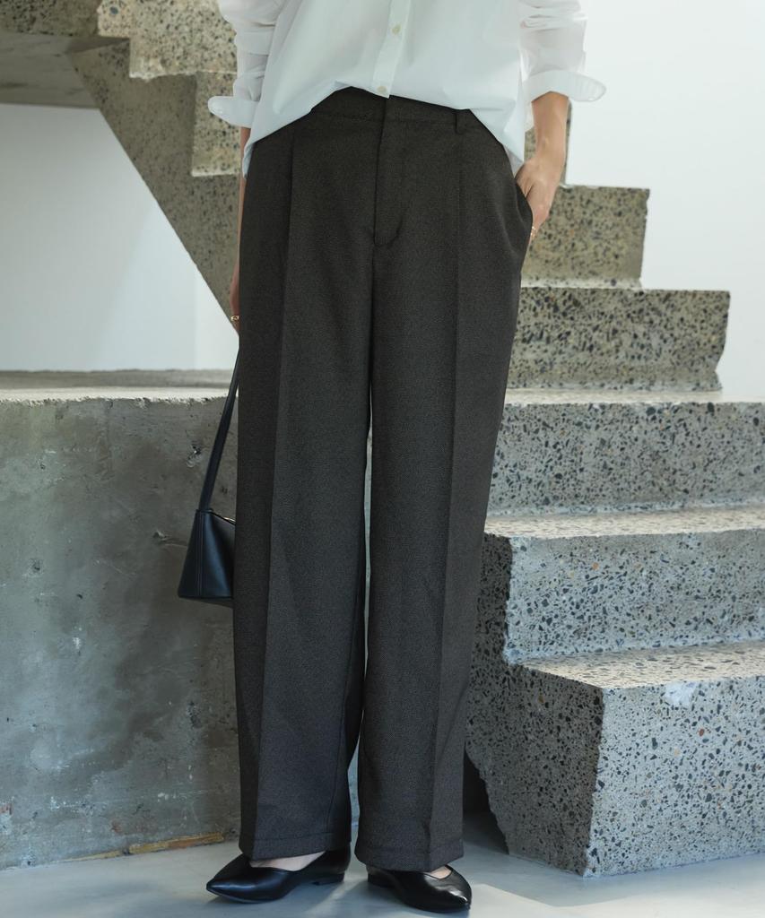 [AMERICAN HOLIC] "Bi-Bi-Bi" Tweed Straight Wide-Leg Pants Center Press Women's M Brown