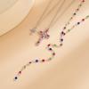 3/4Pcs Simple Jesus Cross Pendant Choker Stacking Necklace For Women Trendy Colorful Crystal Chain Christian Jewelry Gift