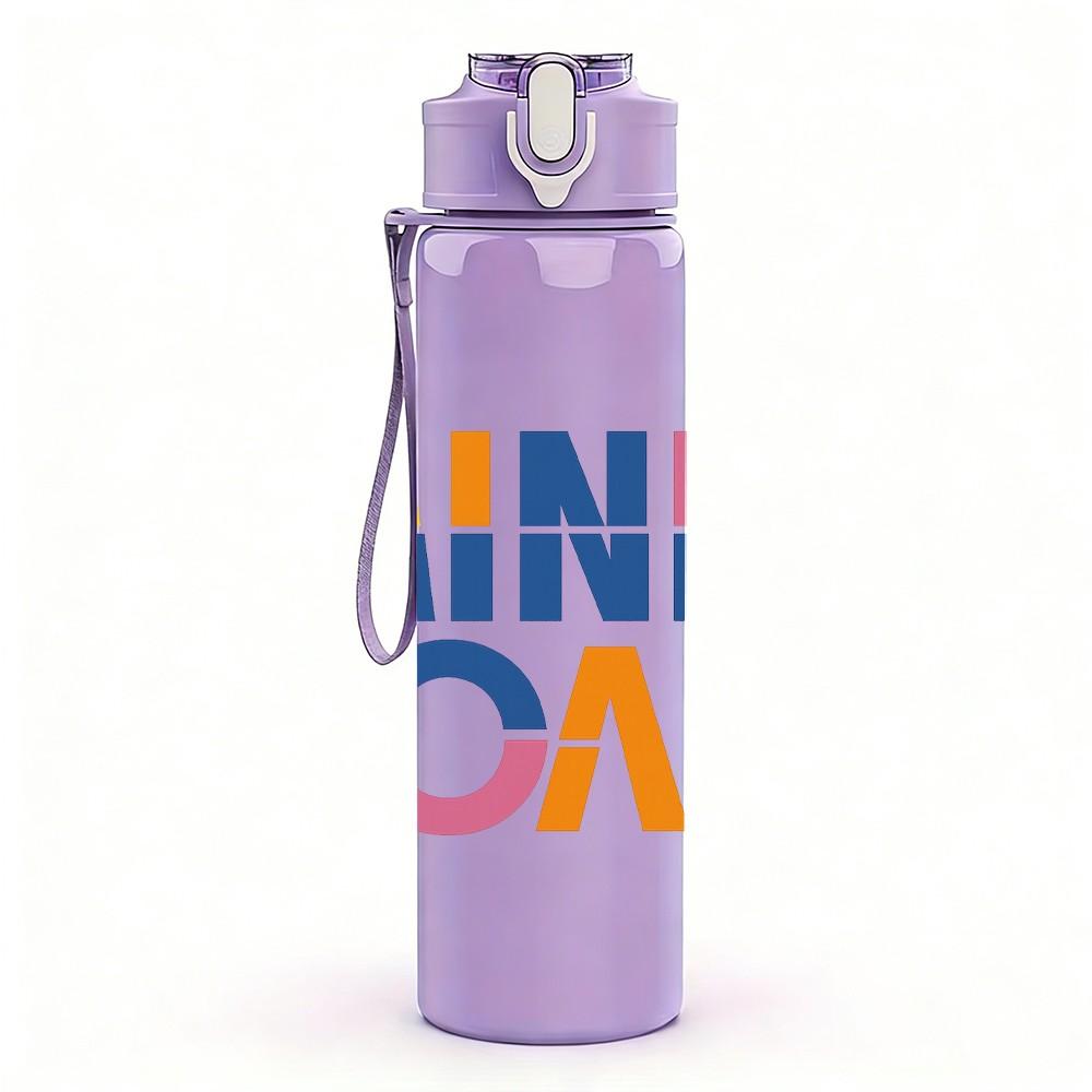 1PC Mini Tone Color Letter Art 750ml Color Plastic Sports Water Bottle Leakproof Flip Straw Lid Suitable for Sports Office Home Use