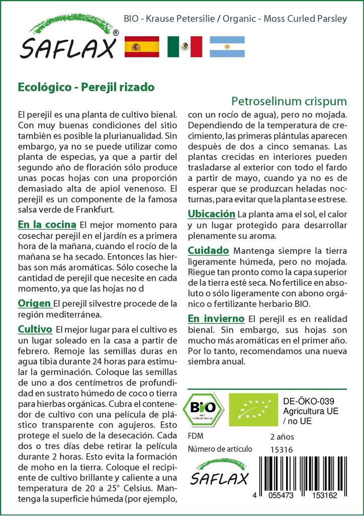 SAFLAX Garden in the Bag - Органический - Петрушка, скрученная мхом - 800 семян - С субстратом в подходящем стоячем пакете - Petroselinum Crispum