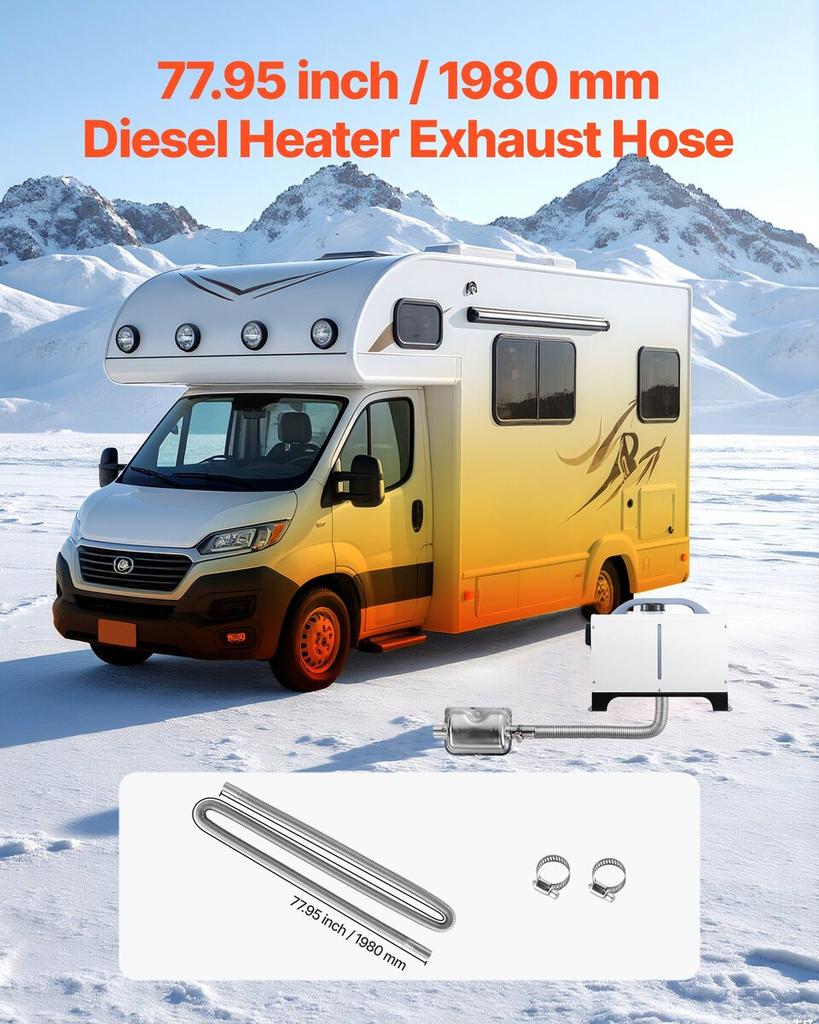 Exhaust Hose, 1980mm Stainless Steel Exhausts Hose, Diesel Heater Flexible Exhaust Pipe with 2 Hose Clamps, Exhausts Hoses Kit Diesel Heater