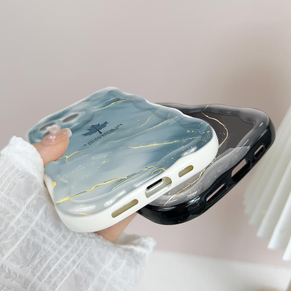 For Honor 90 Lite P30 Pro Infinix Hot 30 40 40i 40 Pro Smart 8 Pro Vivo V29e V30e Maple Leaf Marble Pattern Cream Texture Soft TPU Phone Case