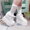 Genuine Leather 14CM 16CM Autumn Chunky Sneakers Wedge Platform Lace Breathable Heels Hollow Shoes Vulcanized Spring Women Shoes