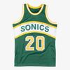 Баскетбольная футболка Seattle SuperSonics Гэри Пэйтон № 20 Ретро Зеленая и золотая Дышащая 3D-печатная сетка