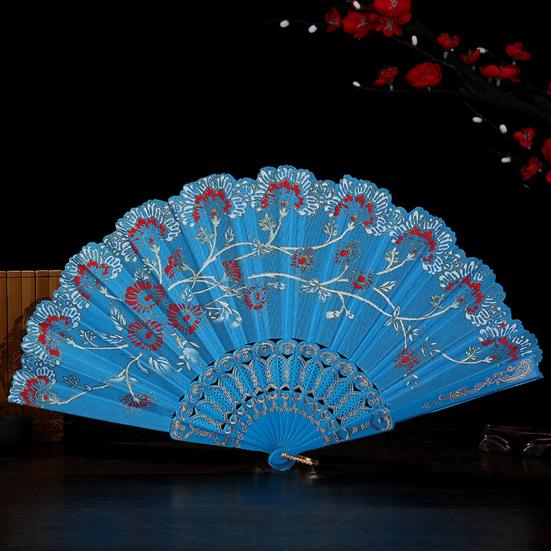 Bronzing Golden Glitter Folding Fan Elegant Plastic Floral Pattern Handheld Fan for Lady Dance Decor