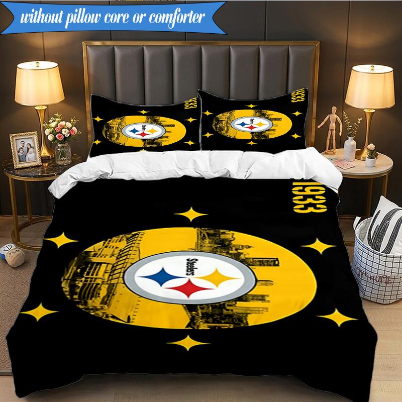 Pittsburgh Steelers Logo Art 3pcs Bedding,Including 1pc Duvet Cover And 2pcs Pillowcases Perfect for Christmas,Ideal for Bedroom, Dormitory