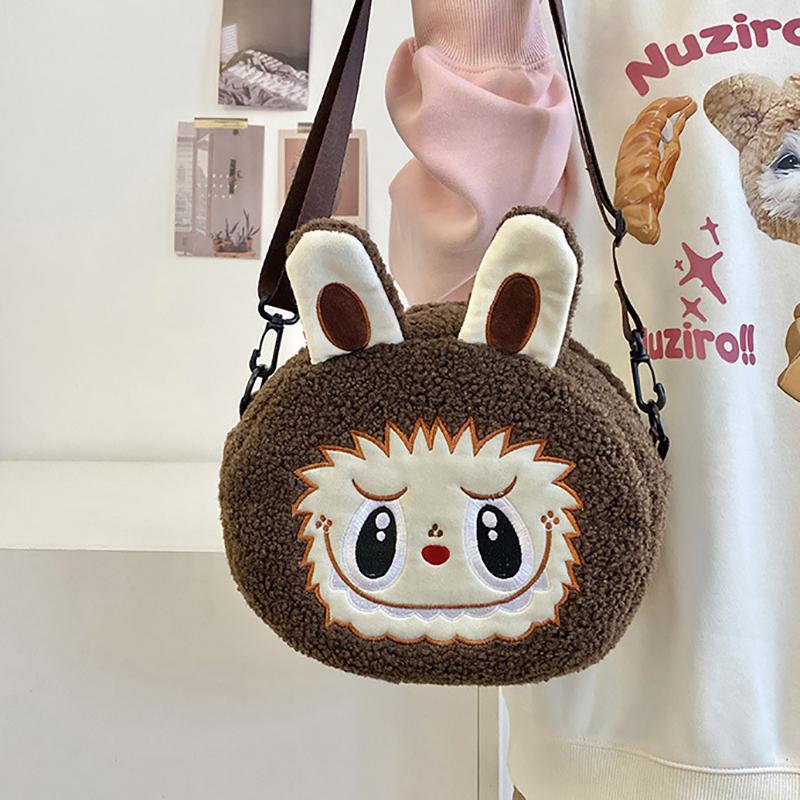 Мультфильм Kawaii Labubu сумки на плечо милый универсальный плюшевый кукольный рюкзак для женщин и девочек простые сумки через плечо подарки
