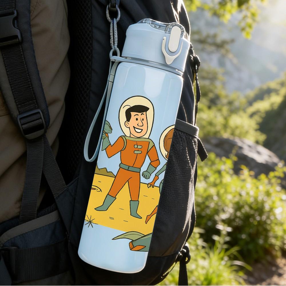 1PC Astronaut Mars Space Cartoon 750ml Color Plastic Sports Water Bottle Leakproof Flip Straw Lid Suitable for Sports Office Home Use