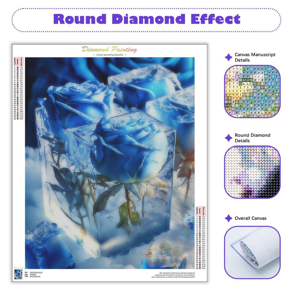 DIY Diamond Painting Cross Stitch Blue Ice Rose Full Round Diamond Art Embroidery Needlework Home Decor 30x40cm/12x16inch