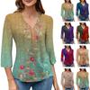 Women's V-neck Gradient Print Three-quarter Sleeve Fashion Top