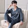 Men's Spring and Autumn Ice Silk Long Sleeve Set Youth Loose and Comfortable Four Seasons Home Wear Pajamas