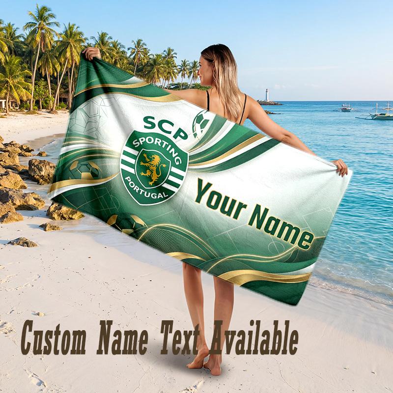 Sporting CP Design Beach Towel Custom Text Large Towel for Beach Vacation
