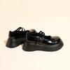 One-word Buckle Mary Jane Women's Shoes New Spring and Summer Retro Thick-soled Muffin Bottom Round Toe College Style Leather Shoes