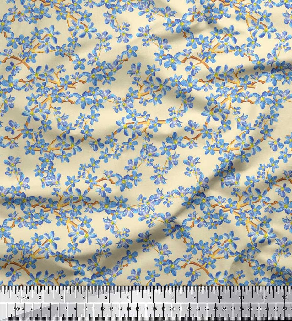 Soimoi Черная поли ткань крепа Не забудь меня, ткань с цветочным принтом Буша 1 ярд 42 дюйма