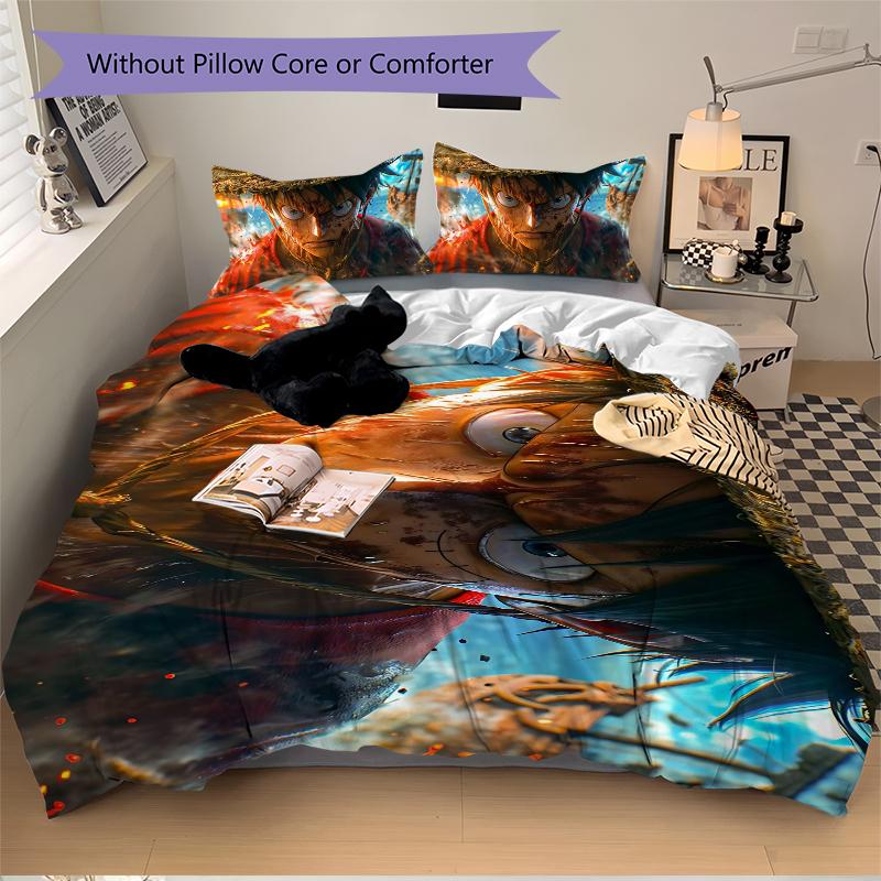 3Pcs One Piece Adventure Bedding Set Soft Fabric Duvet Cover Pillowcases Home Xmas Halloween Gift 1 Duvet Cover 2 Pillowcase S1588