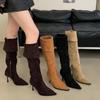 Over-knee Boots Women's 2025 Autumn and Winter New Suede Tall Elastic Pointed Thin Boots Thin Heel Two Wear Stacking Boots