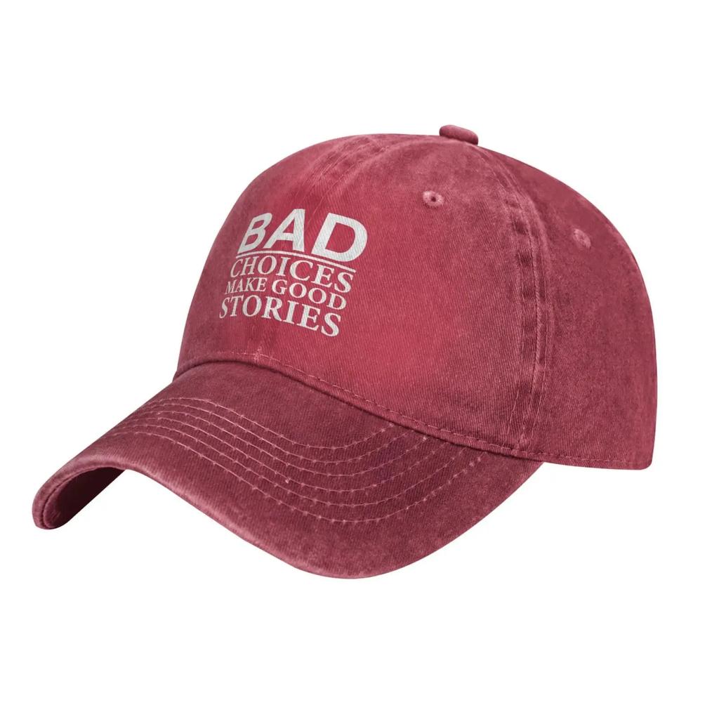 Bad Choices Make Good Stories Mens Hat Vintage Distressed Washed Denim Dad Trucker Hat Baseball Ball Cap Adjustable