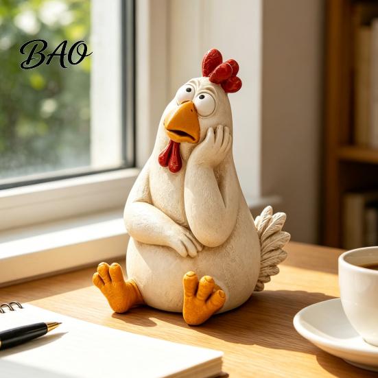 Garden Potted Plant Accents Funny Chicken Statue, Resin Figurine, Farmhouse Outdoor Durable Decor Yard for Balcony Flowerpot, Lawn, Decoration