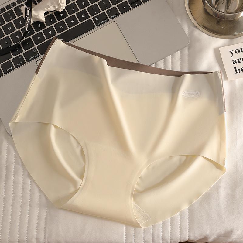 Women's Spring and Summer Ice Silk Non Mark Color Breathable Extended Gear Nude Comfortable Middle Waist Triangle Briefs