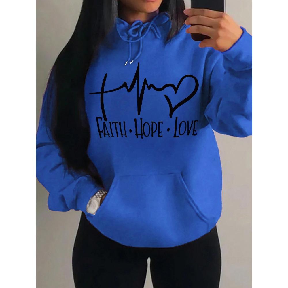 Faith Hope Love Letter Graphic Women Hoody Street Casual Loose Hoodies Autumn Fleece Pullover O-Neck Clothing Female