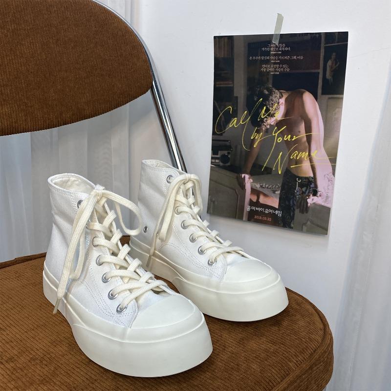 Холщовые туфли женские на платформе, увеличивающие рост, Hanhan, туфли с большой головой, ретро, студенческие, маленькие белые туфли 508