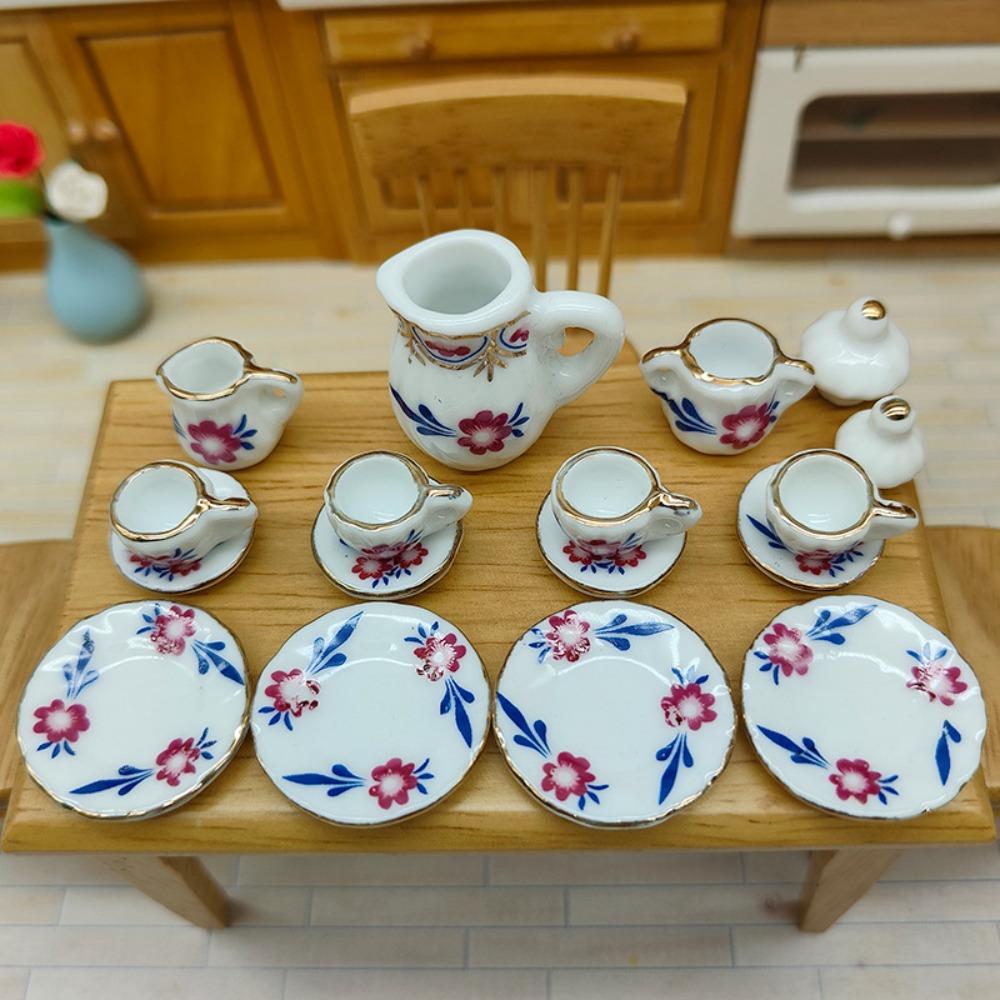 Tableware Dollhouse Miniature Tea Set Miniature Porcelain Tea Cup Set Doll House Accessories