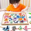 Montessori Wooden Magnetic Fishing Game Set 2 In 1 Drawing Board Threading Rope Games Kids Fine Motor Educational Puzzle Toys