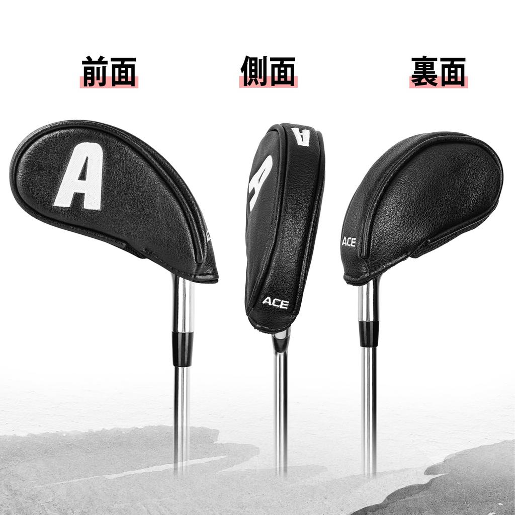 Golf Iron Stretchable Opening and Wedge Club Head Cover 9pcs Funny Numbers on Front and Black Synthetic Design Covers, Closure, Covers, Set, (4-9, P,