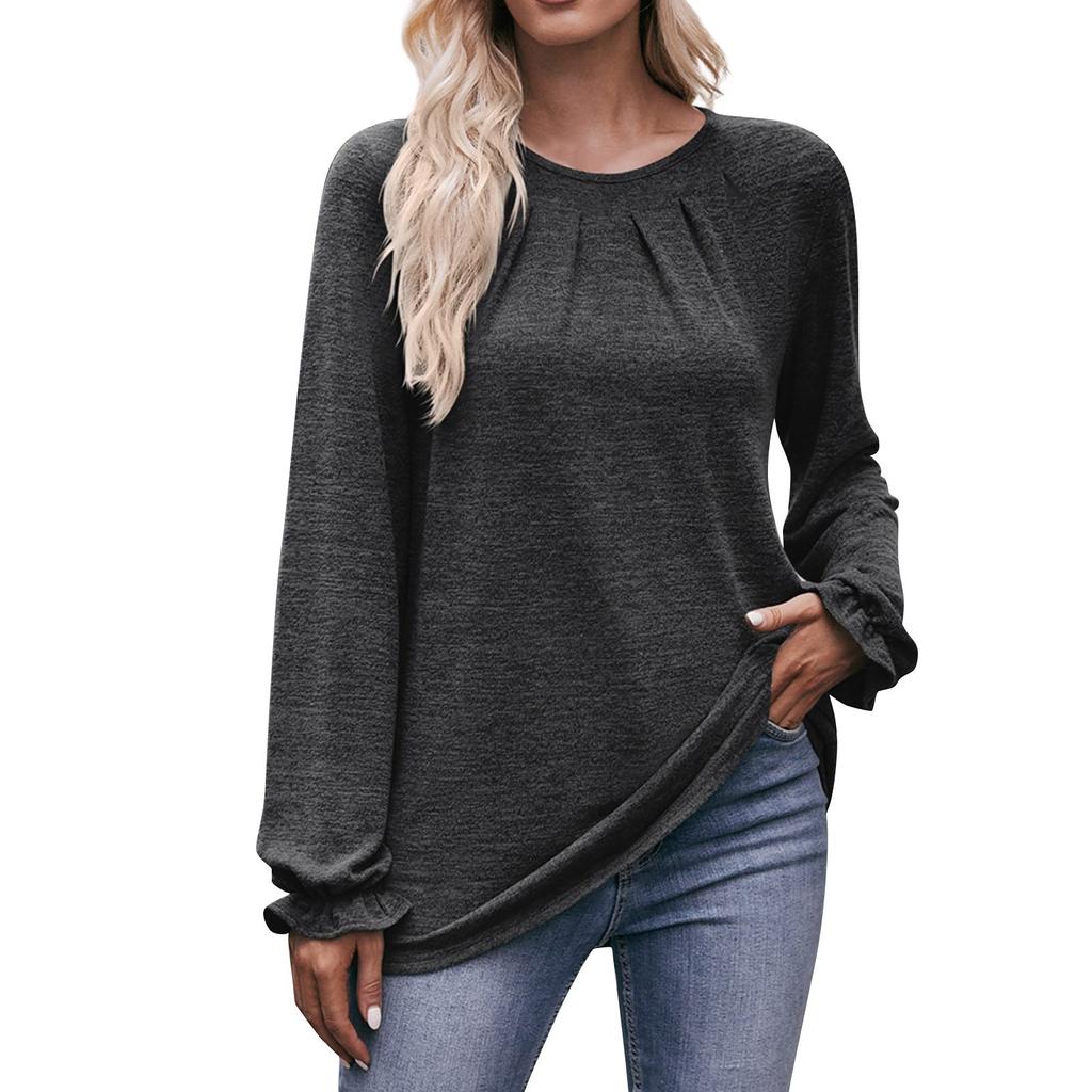 Женская повседневная модная удобная футболка для отдыха с круглым вырезом и длинными рукавами